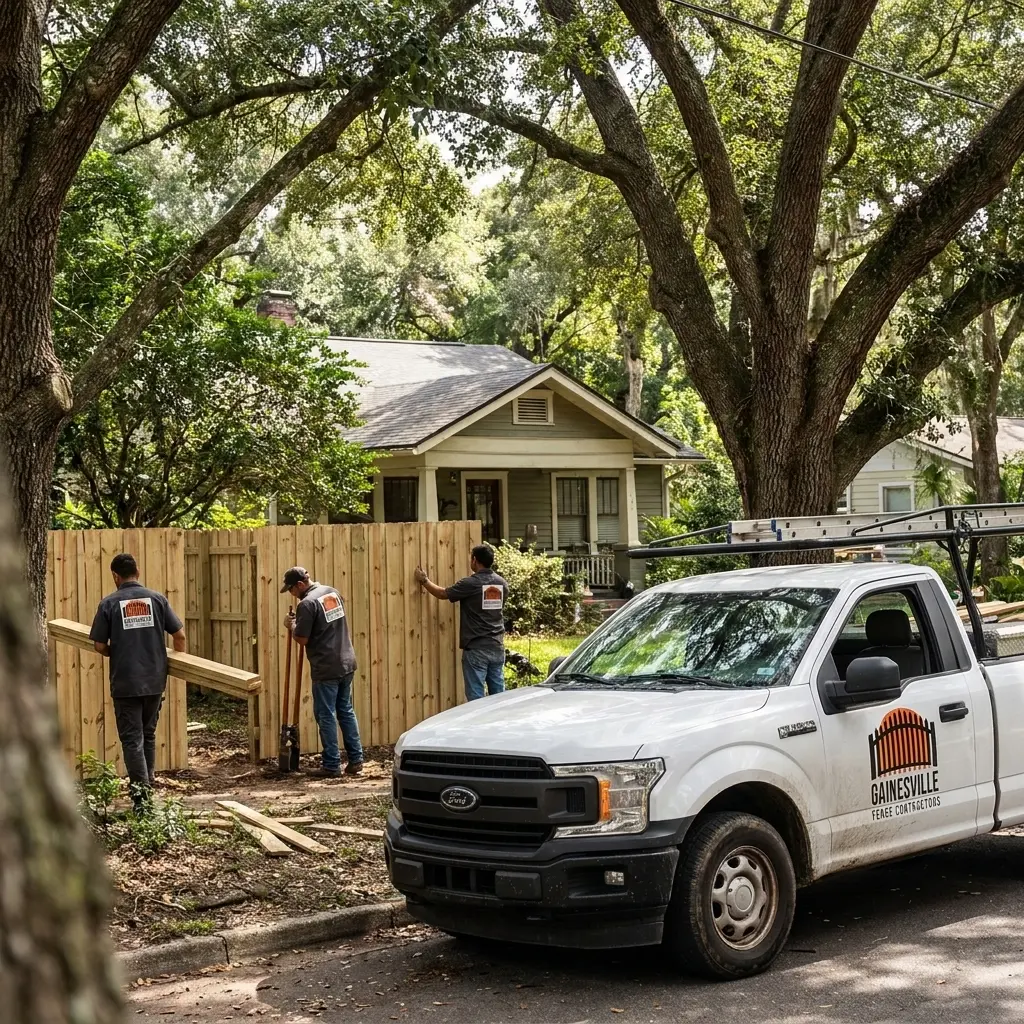 Gainesville Fence Contractors branded work truck at a job site