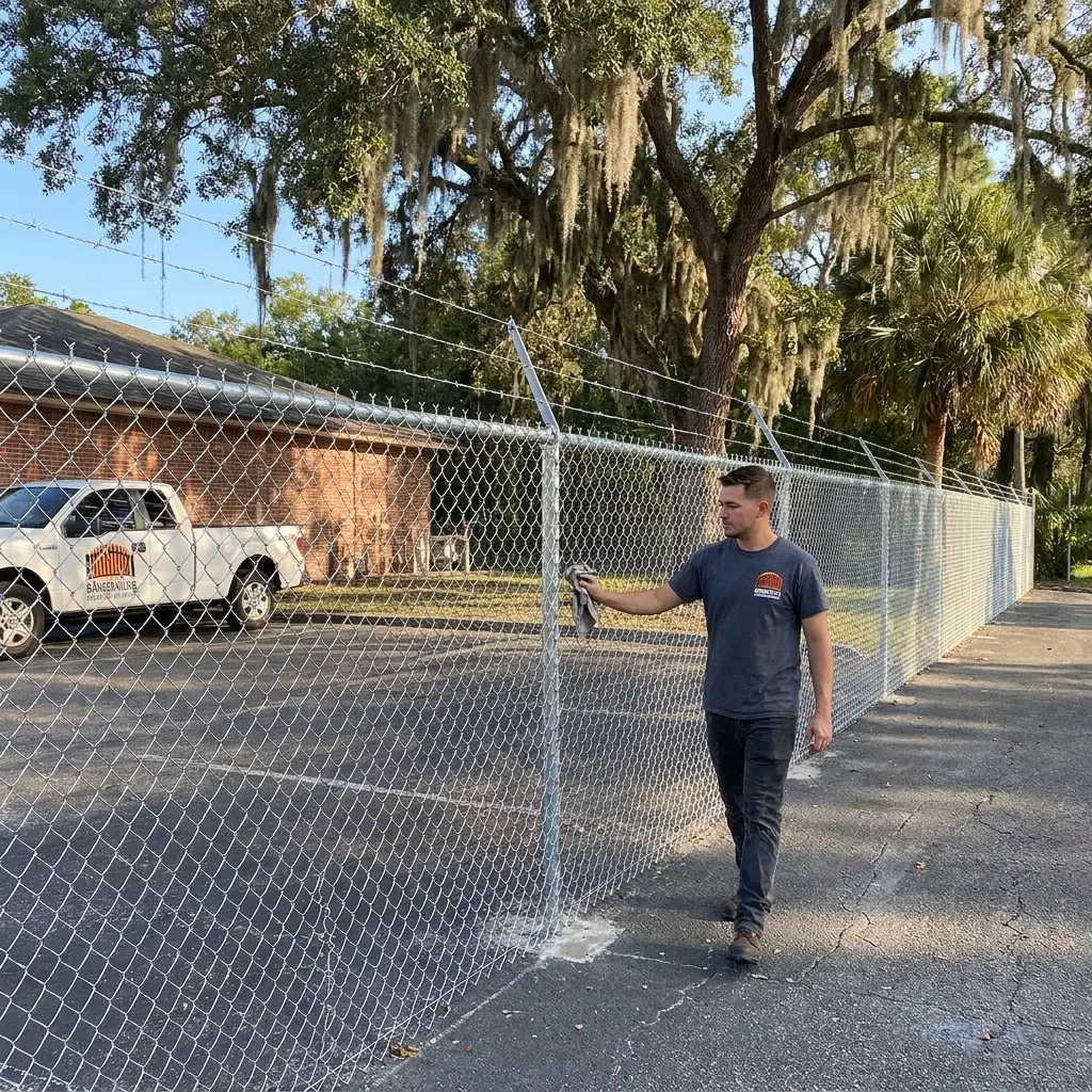 Commercial chain link fence installed around a Gainesville business property