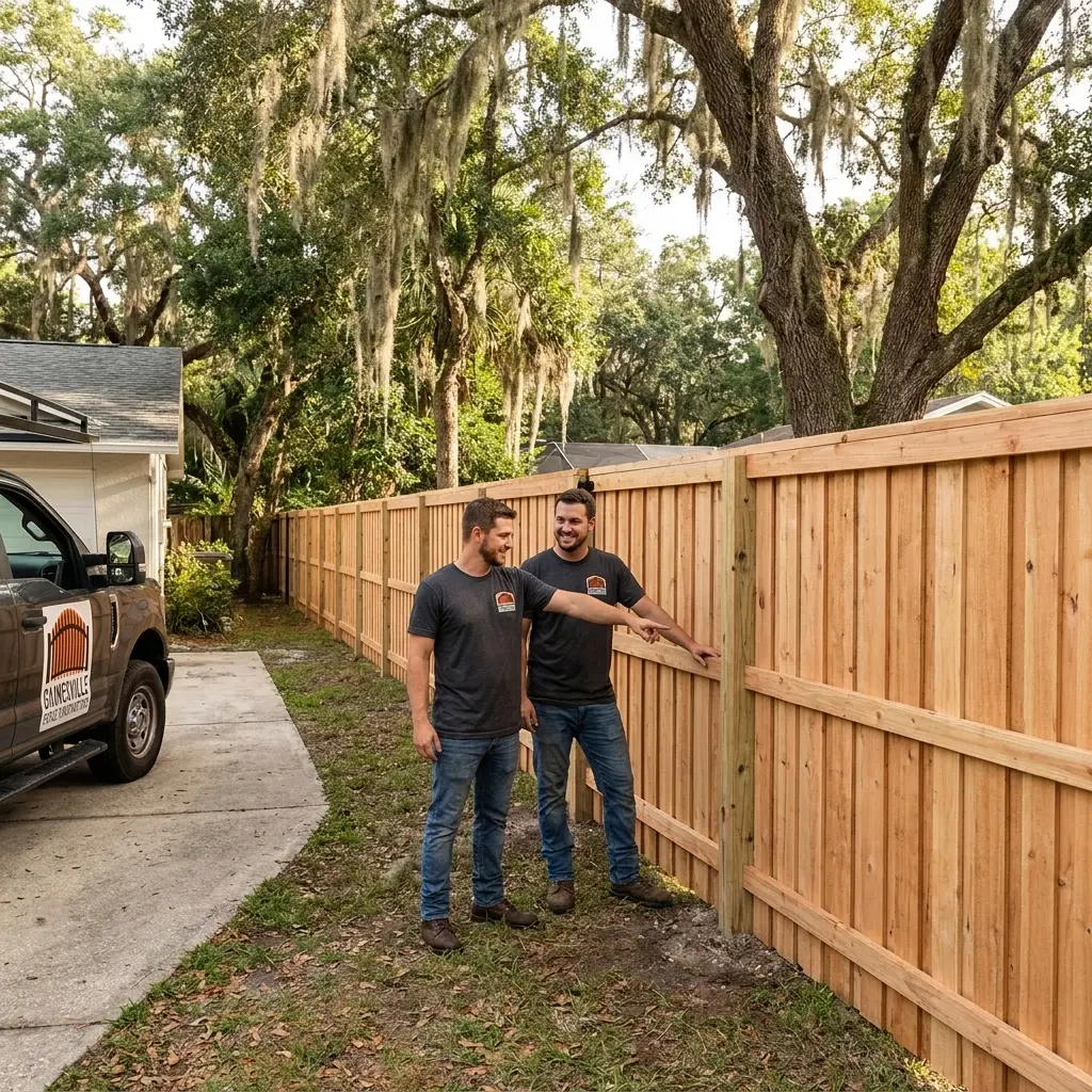 Gainesville Fence Contractors crew installing a wood privacy fence